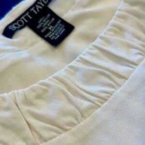 Scott Taylor Cream Nylon Top XL Ruched Scoop Neck 3/4 Sleeve Stretch Blouse